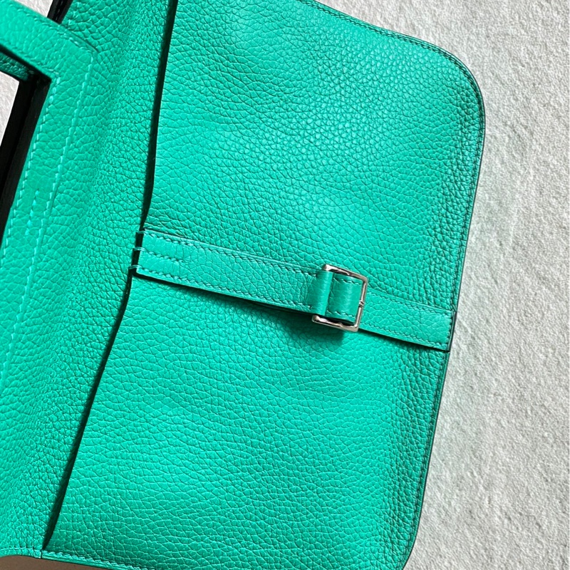 🌈Hermes💚Halzan 25💚竹子綠內拼孔雀綠銀扣🌟99新🌟TC皮🌟Stamp Z🌟-4