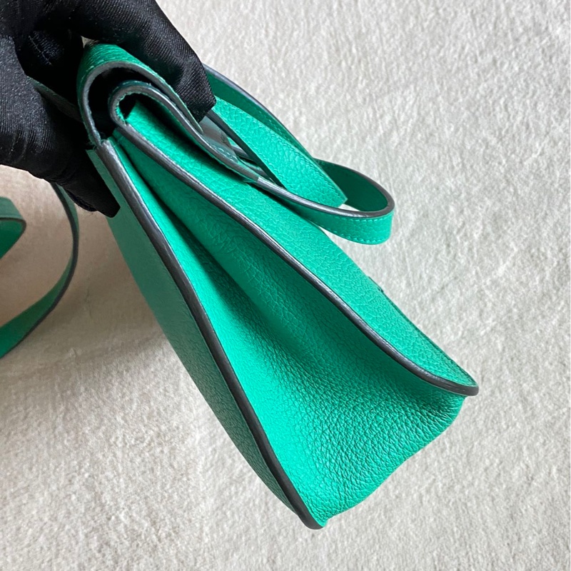 🌈Hermes💚Halzan 25💚竹子綠內拼孔雀綠銀扣🌟99新🌟TC皮🌟Stamp Z🌟-5