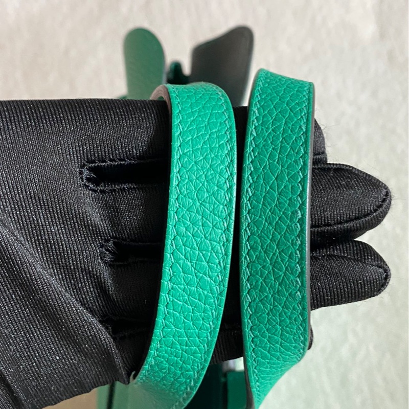 🌈Hermes💚Halzan 25💚竹子綠內拼孔雀綠銀扣🌟99新🌟TC皮🌟Stamp Z🌟-8