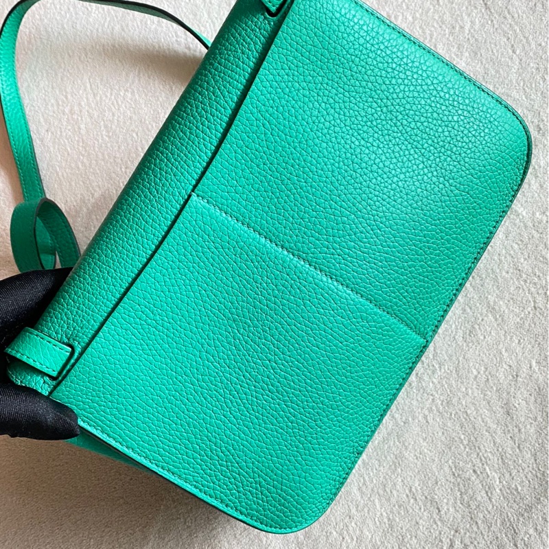 🌈Hermes💚Halzan 25💚竹子綠內拼孔雀綠銀扣🌟99新🌟TC皮🌟Stamp Z🌟-9