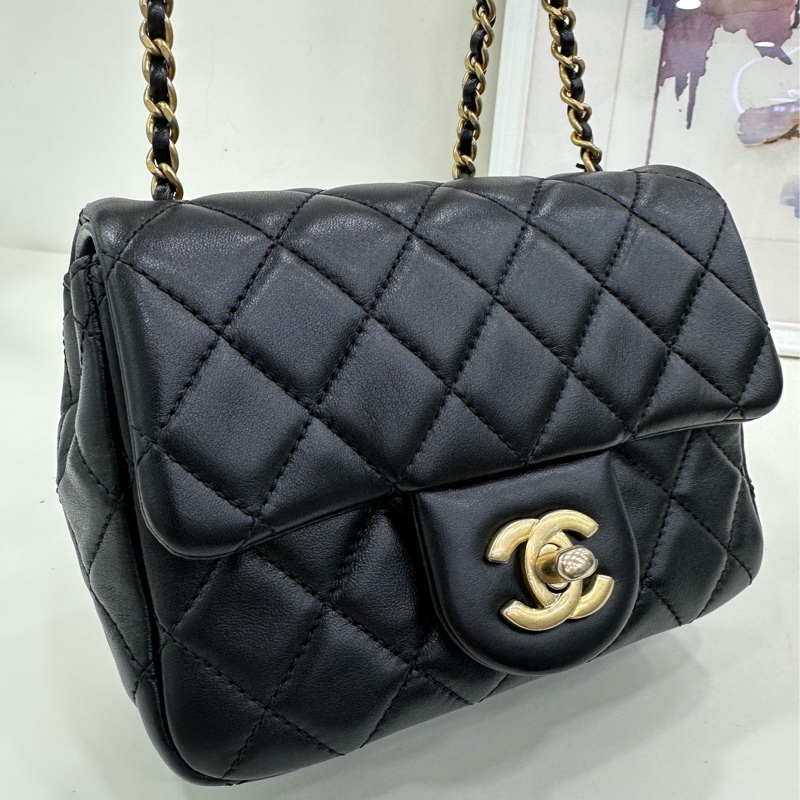 Chanel 香奈兒方胖子小金球 30開 羊皮 黃金尺寸13x18x7-7