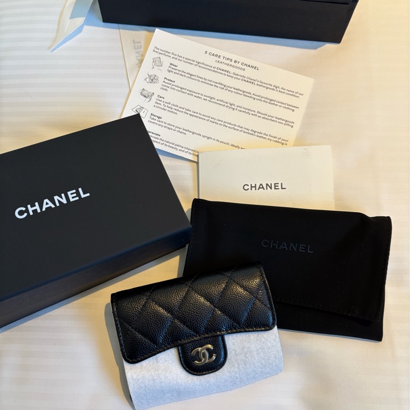 CHANEL AP4096 黑淡金 荔枝 拉鍊單層卡包 晶片款-0