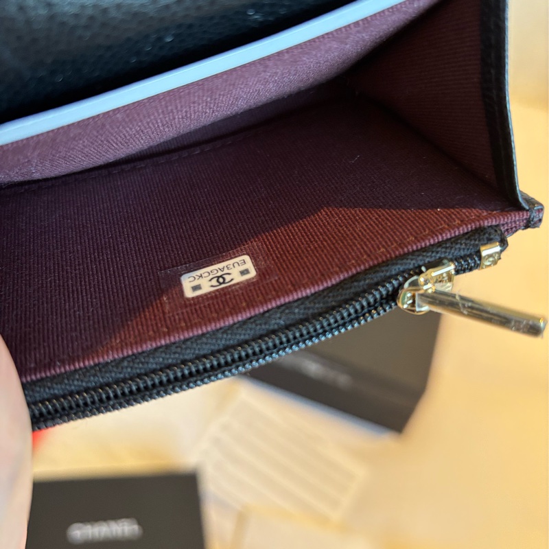 CHANEL AP4096 黑淡金 荔枝 拉鍊單層卡包 晶片款-2