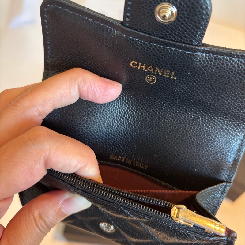 CHANEL AP4096 黑淡金 荔枝 拉鍊單層卡包 晶片款-3
