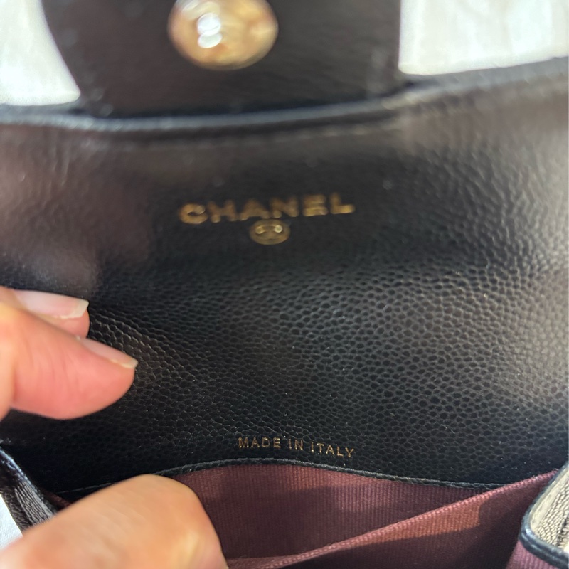 CHANEL AP4096 黑淡金 荔枝 拉鍊單層卡包 晶片款-7