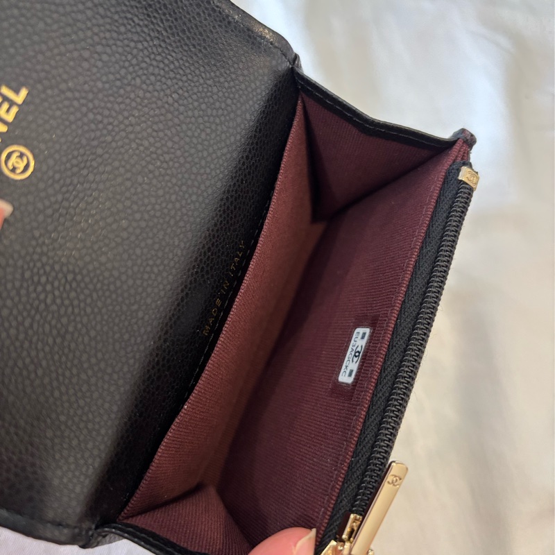 CHANEL AP4096 黑淡金 荔枝 拉鍊單層卡包 晶片款-8