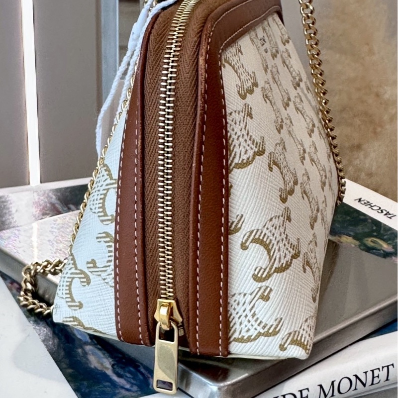 CELINE 白色老花鏈條貝殼包-2