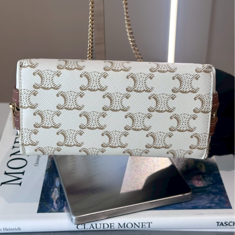 CELINE 白色老花鏈條貝殼包-4