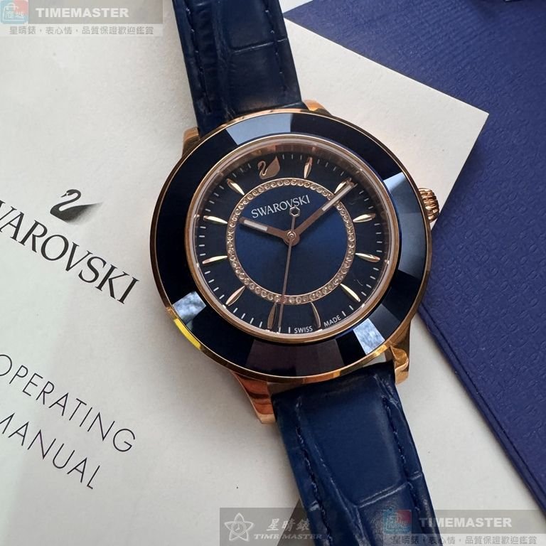 SWAROVSKI手錶,編號SW00033,40mm玫瑰金錶殼,寶藍錶帶款-1