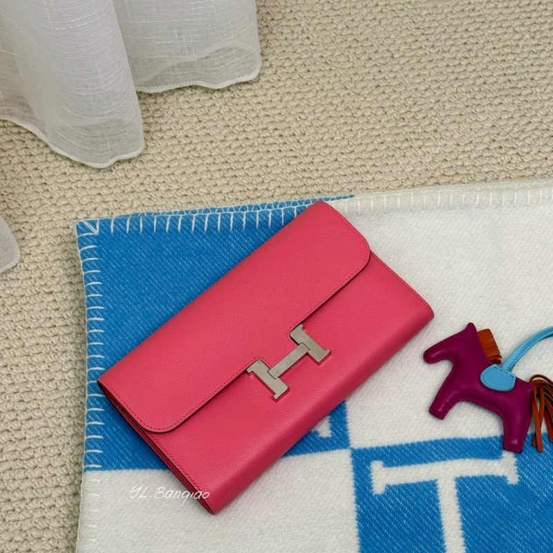 Hermes Constance Long Wallet唇膏粉銀扣手拿包-0