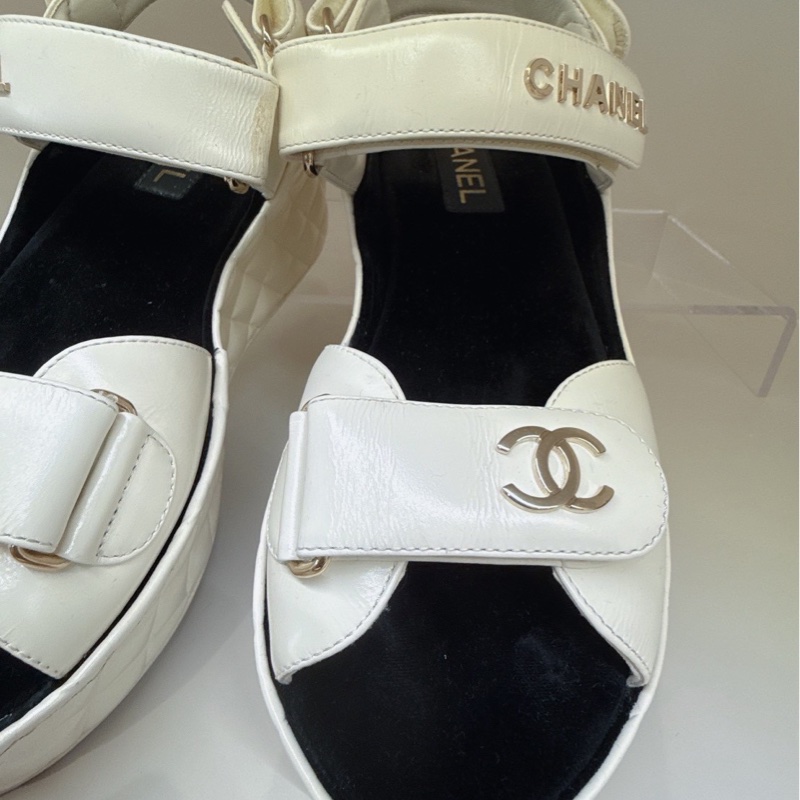 CHANEL 白色厚底涼鞋 40號-2