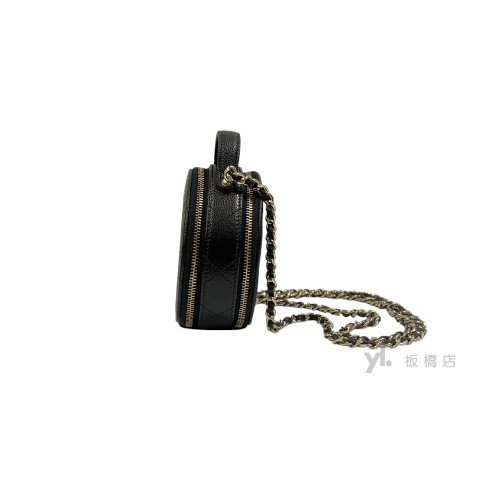 Chanel 黑荔枝淡金釦雙層迷你兩用圓餅包AP2502-3