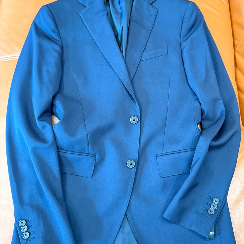 極稀真品 FENDI 精紡100%純羊毛藏青色(深藍)修身西裝 義大利製開真釦眼袖口 設計師訂製款版型-9