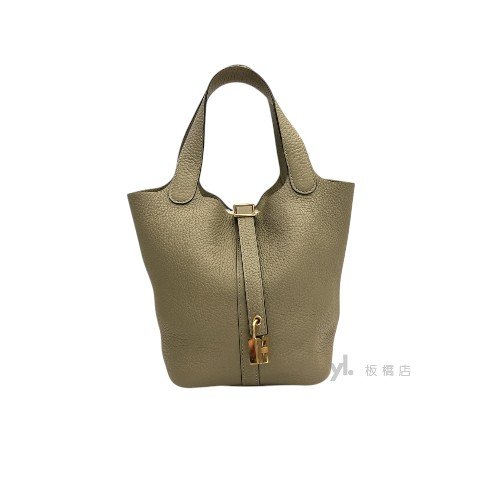 Hermes Q1鼠尾草色 TC牛皮金釦菜籃子18CM-1