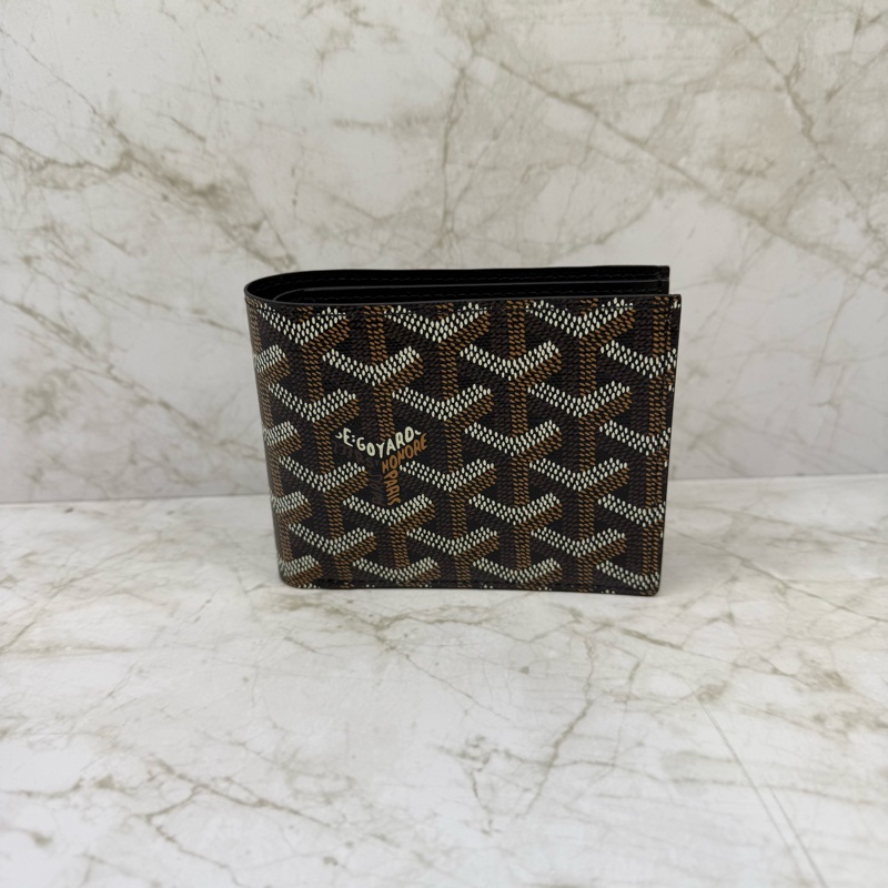 GOYARD咖色老花內拚黑對開短夾-0