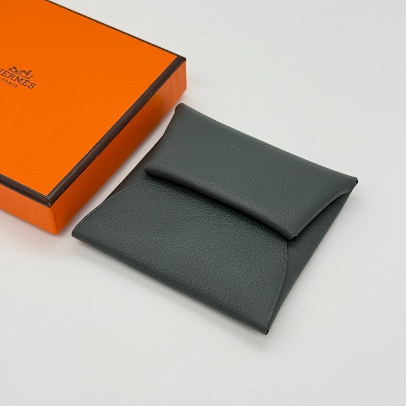 HERMES 愛馬仕 霧霾灰 錫器灰 EverColor 牛皮 銀釦 Calvi 零錢包 卡包-0