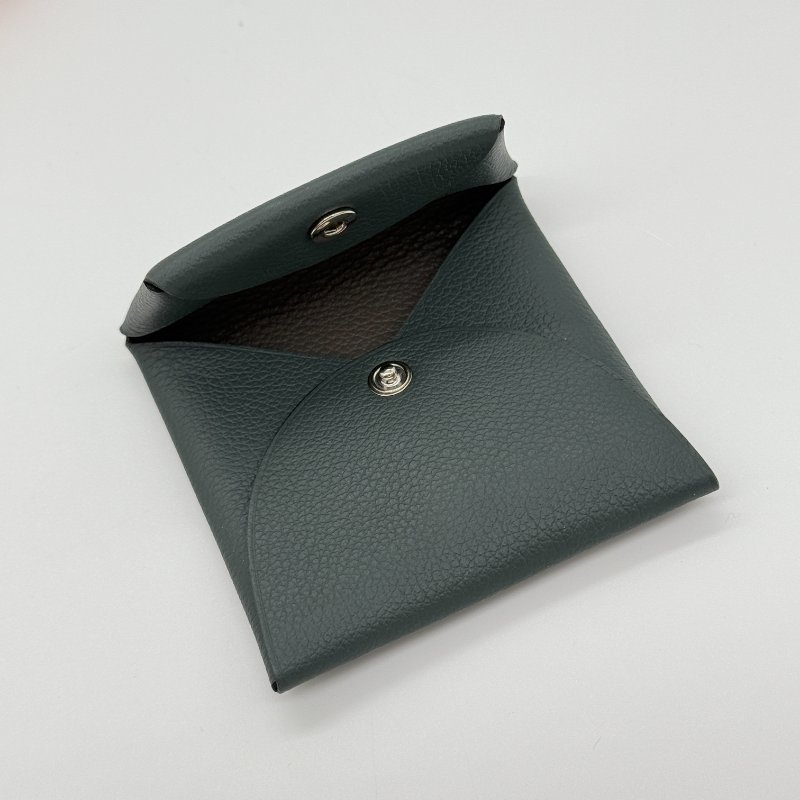 HERMES 愛馬仕 霧霾灰 錫器灰 EverColor 牛皮 銀釦 Calvi 零錢包 卡包-3