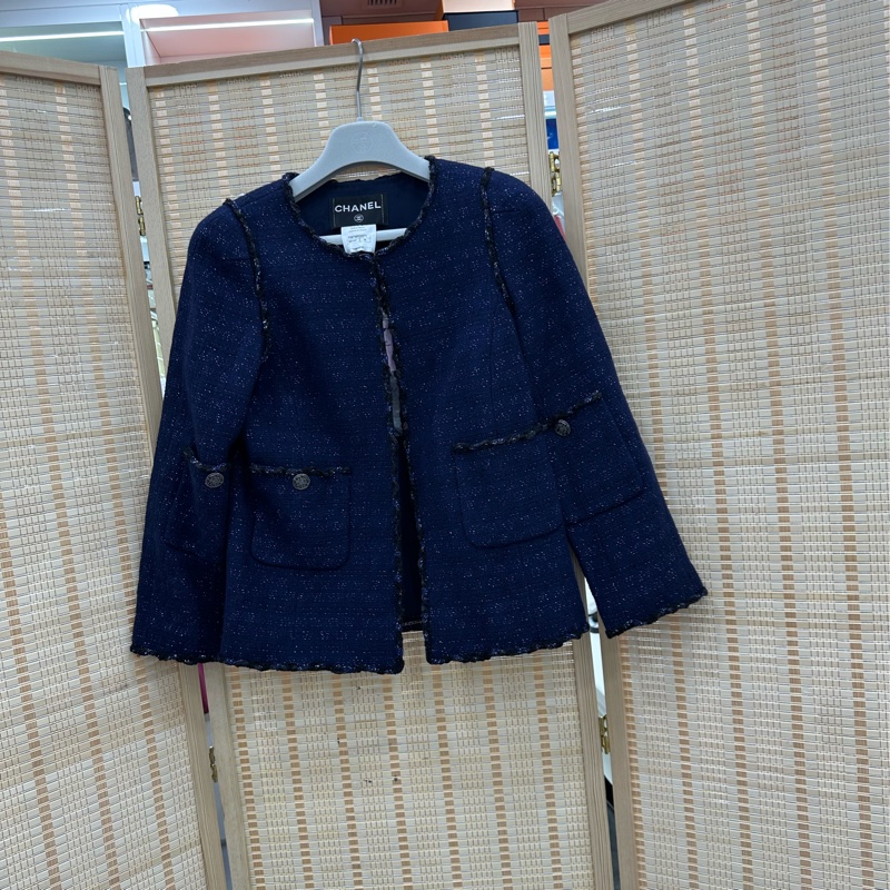 Chanel 14A達拉斯黑色細閃拉鍊外套 38碼-1