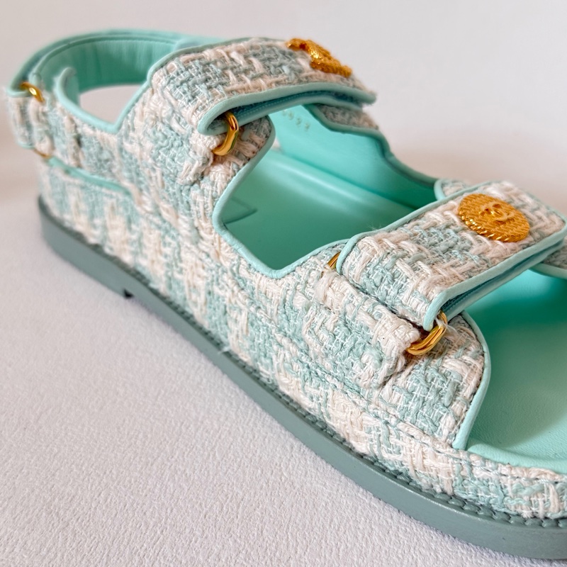Chanel tweed sandals 薄荷色 涼鞋-4