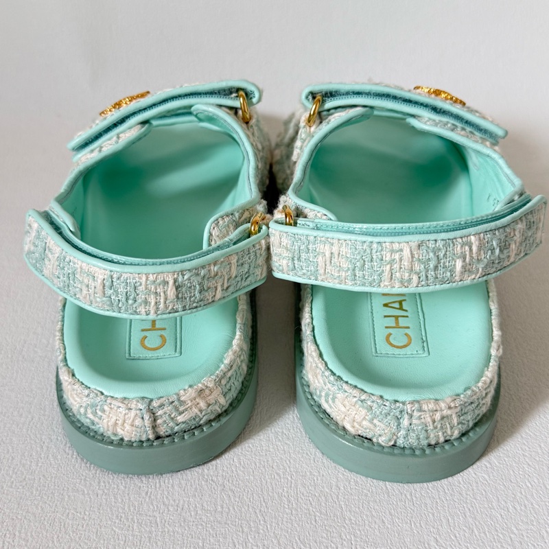 Chanel tweed sandals 薄荷色 涼鞋-7