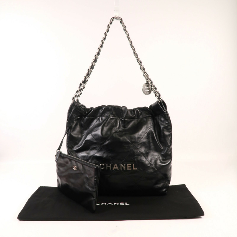 CHANEL 牛皮皮革Chanel 22 Small銀扣鏈帶肩背袋-9