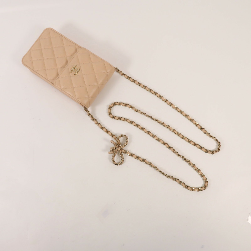 CHANEL 牛皮皮革Phone Bag金扣鏈帶肩背袋-7