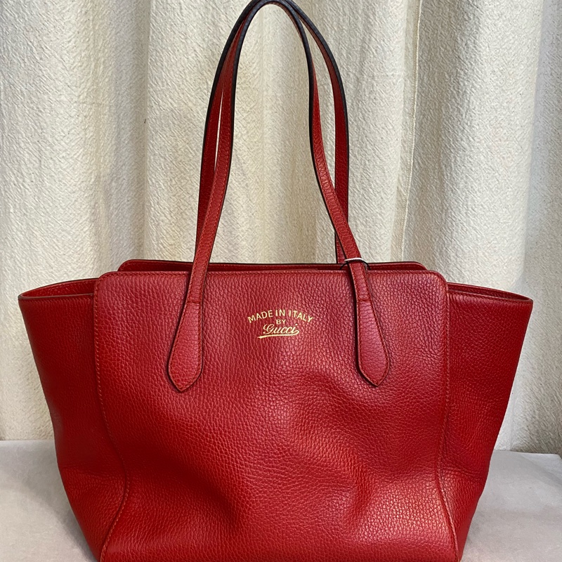 Gucci/古馳 紅色中號 swing 牛皮 手提單肩tote包-0