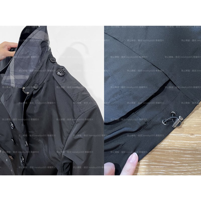 (全新特價)正品購入Burberry博柏利-黑色雙排扣連帽(可拆式)短版風衣外套- UK12/USA10/GER40-11