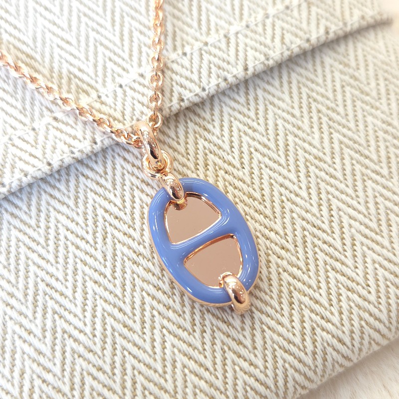 Hermès Mini Maillon 豬鼻墜飾項鍊 藍/玫瑰金-1