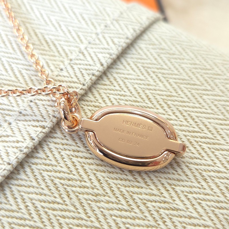 Hermès Mini Maillon 豬鼻墜飾項鍊 藍/玫瑰金-2