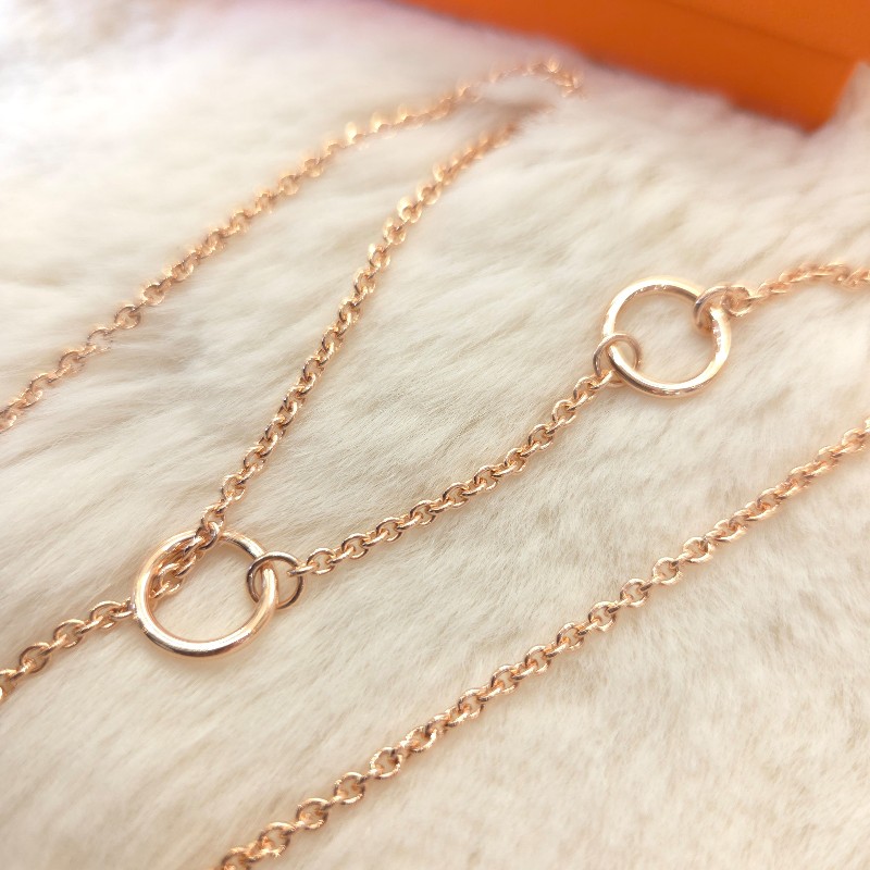 Hermès Mini Maillon 豬鼻墜飾項鍊 藍/玫瑰金-4