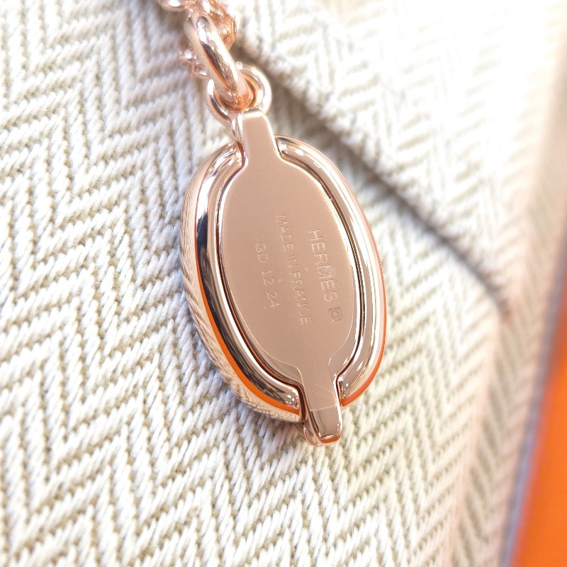 Hermès Mini Maillon 豬鼻墜飾項鍊 藍/玫瑰金-5