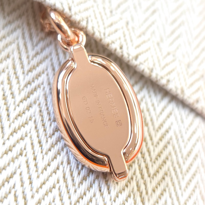 Hermès Mini Maillon 豬鼻墜飾項鍊 藍/玫瑰金-6