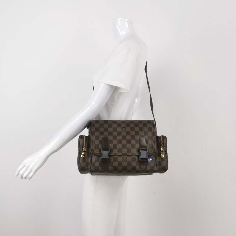 Louis Vuitton (LV) Melville 牛皮 尼龍布 棋盤格 拉鏈 郵差包 斜背包 單肩包-1