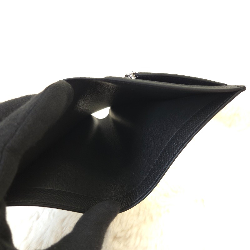 Hermès Bearn H 銀釦短夾 黑-4