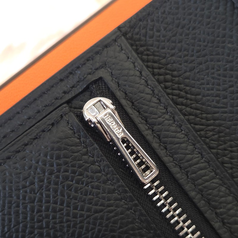 Hermès Bearn H 銀釦短夾 黑-5