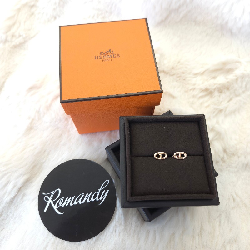 Hermès 18K金 豬鼻針式耳環-0