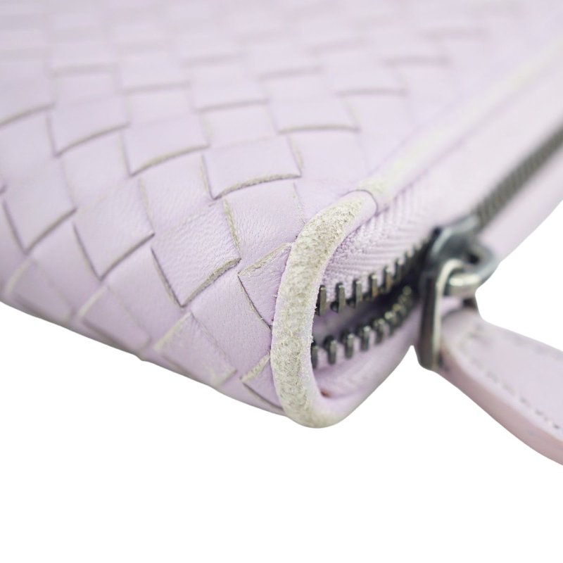 BV Bottega Veneta 淡紫色小羊皮編織長夾 皮夾-10