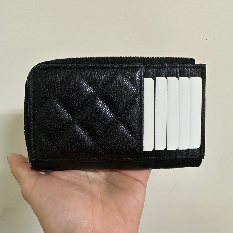 Chanel 香奈兒 經典L型零錢包 黑金荔枝牛皮-1