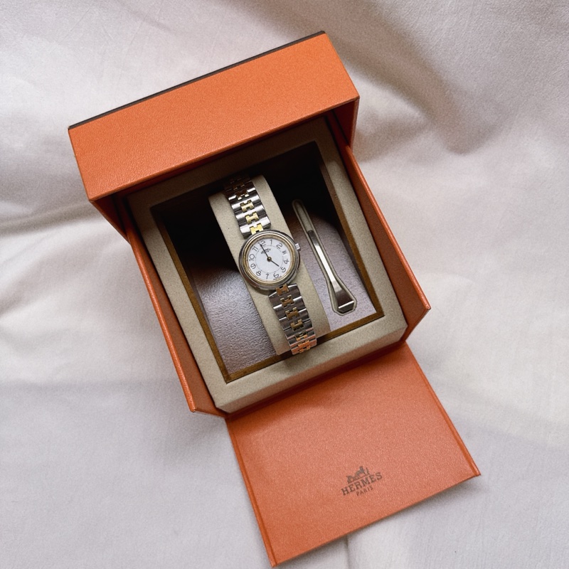 二手Hermes愛馬仕復古半金鋼帶錶 愛馬仕手錶 愛馬仕錶 愛馬仕配件-0