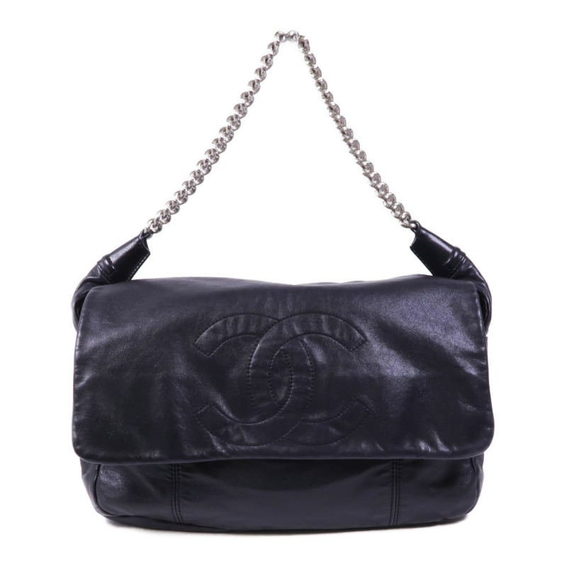 CHANEL 牛皮皮革Chain Shoulder銀扣鏈帶肩背袋-0