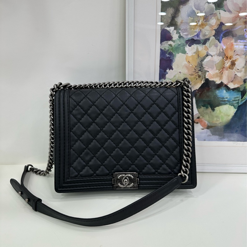 Chanel 香奈兒leboy 大號,黑銀,18開 原始好成色 無明顯瑕疵-1