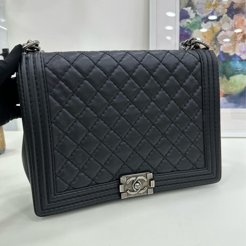 Chanel 香奈兒leboy 大號,黑銀,18開 原始好成色 無明顯瑕疵-6