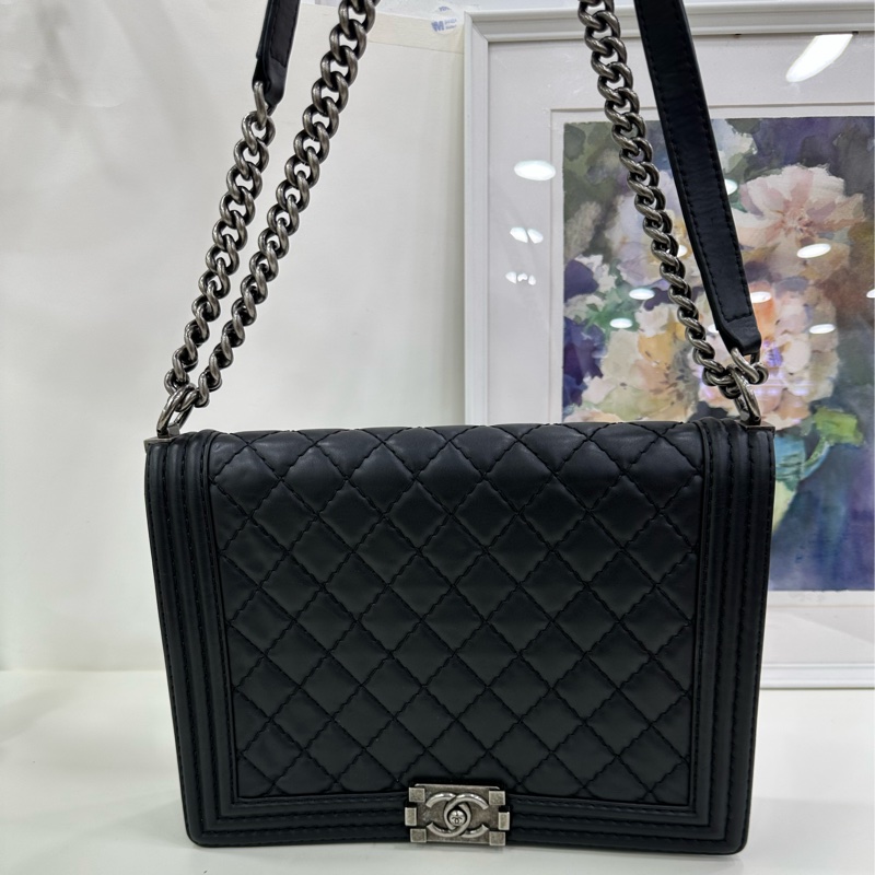 Chanel 香奈兒leboy 大號,黑銀,18開 原始好成色 無明顯瑕疵-7