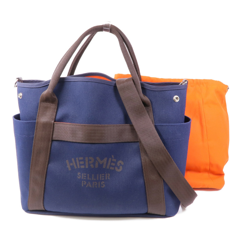 HERMES 帆布Sac De Pansage Groom手挽肩背兩用袋Bleu Indigo/Feu-15