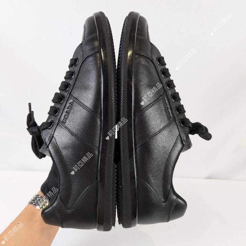 莉亞精品♡Prada 黑皮革休閒鞋 尺碼7 近新美品-4