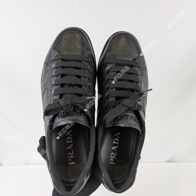 莉亞精品♡Prada 黑皮革休閒鞋 尺碼7 近新美品-5