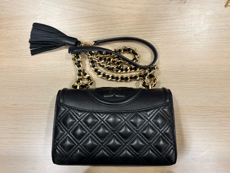 TORY BURCH Fleming 縫線翻蓋小款流蘇 肩背包 斜背包 二用包(黑色)-11