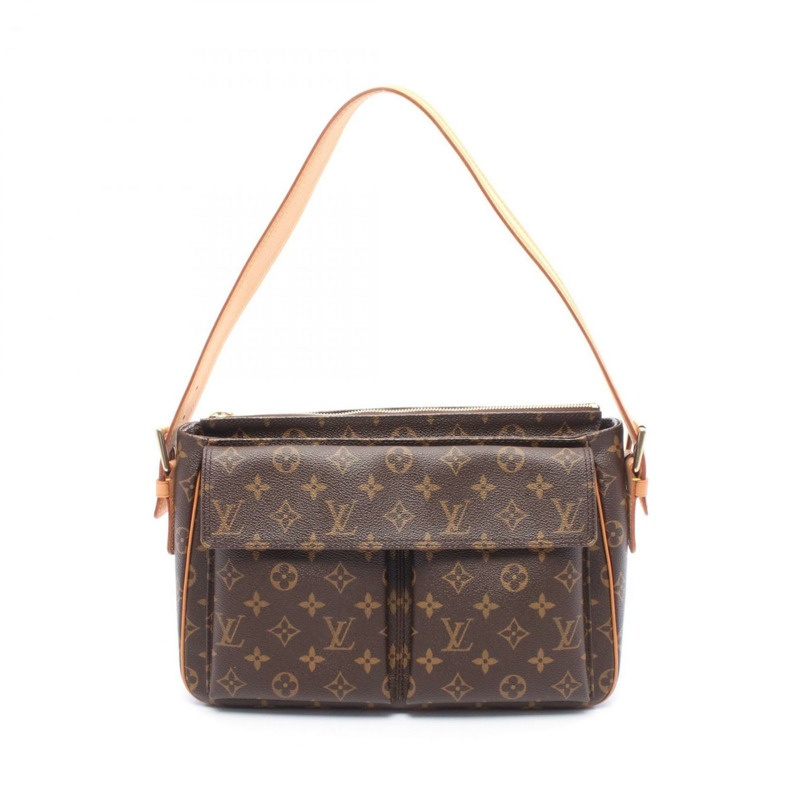 Louis Vuitton Viva Cite GM 塗層帆布和皮革單肩包,帶字母設計,棕色,M51163-0