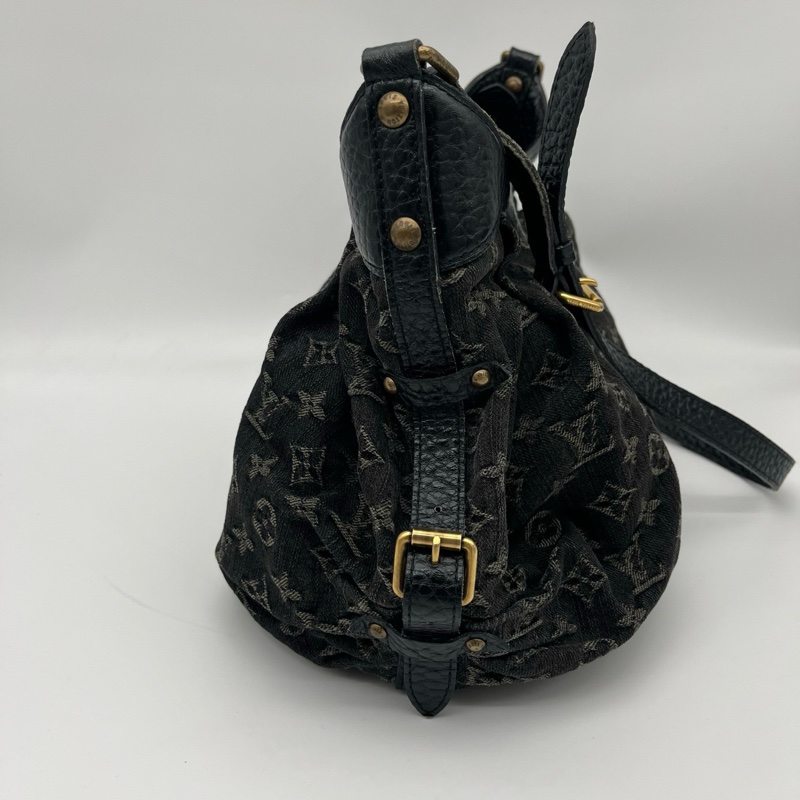 「JL精品代購」Lv黑灰老花單寧牛仔金扣單肩托特包-3